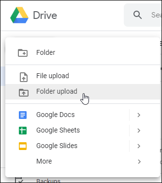 Mga Opsyon sa Pag-upload ng Google Drive Web File o Folder