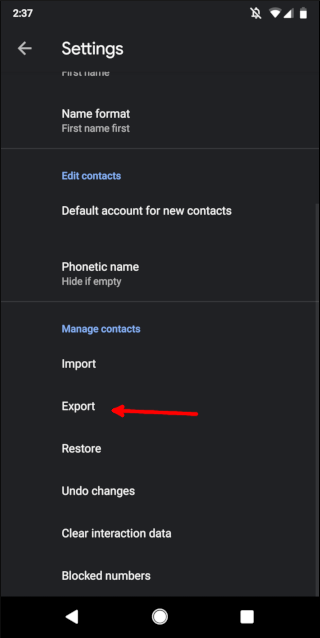Pengaturan kontak Android