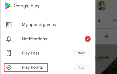 Google Play Points aus dem Menü