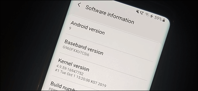 Android 9 پر چلنے والے Samsung Galaxy S9 پر سافٹ ویئر کی معلومات کا مینو