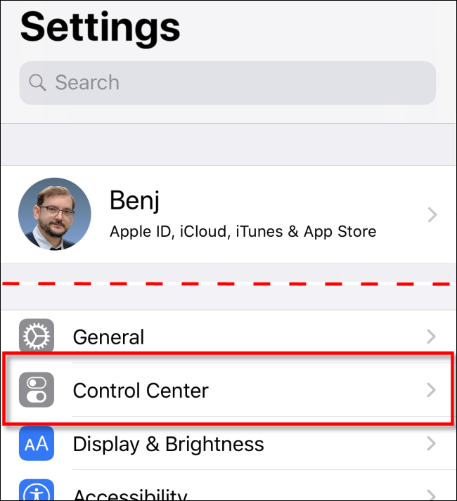 Πατήστε Κέντρο ελέγχου στις Ρυθμίσεις στο iOS