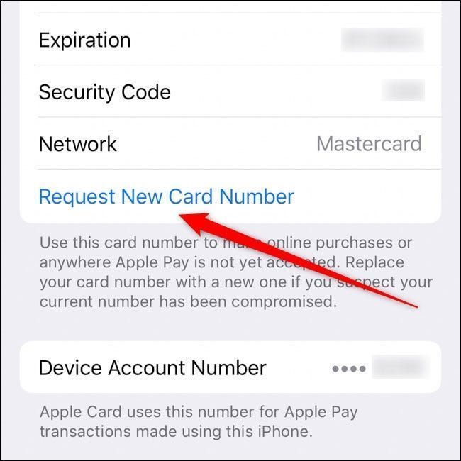 زر طلب رقم بطاقة جديد لبطاقة iPhone