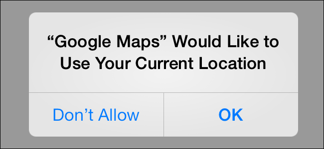 Подканата за разрешение на услугите за местоположение на iOS.