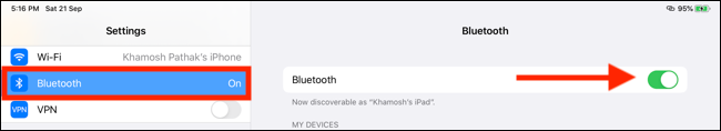 Tocca Bluetooth, quindi attiva la funzione Bluetooth