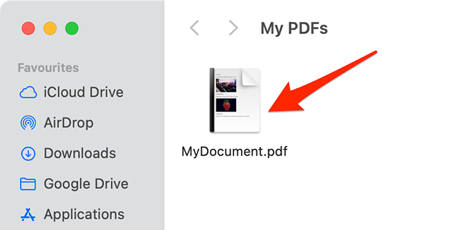 Намерете PDF файла във Finder.