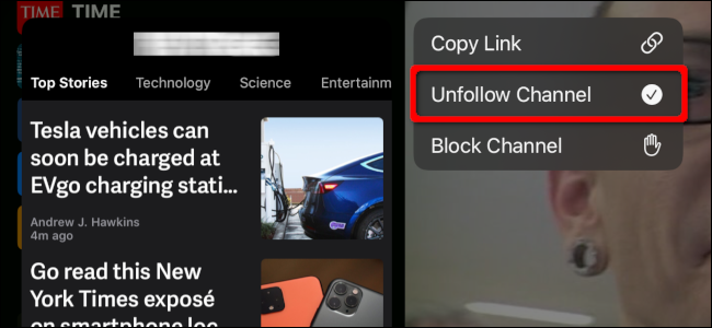 إلغاء متابعة قناة في تطبيق الأخبار على جهاز iPad