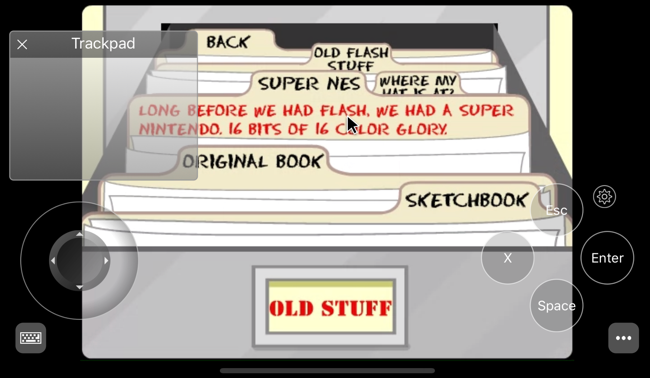 Skārienpaliktnis un spēļu panelis tiek parādīts pārklājumā Flash Player