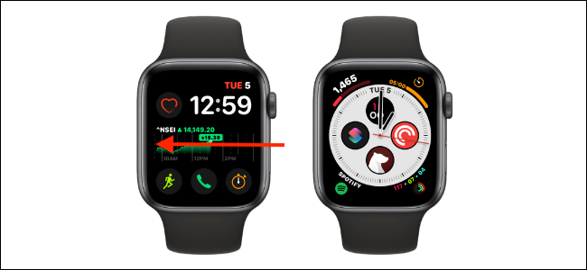 اسحب من الحافة اليسرى أو اليمنى لتغيير وجه الساعة على Apple Watch