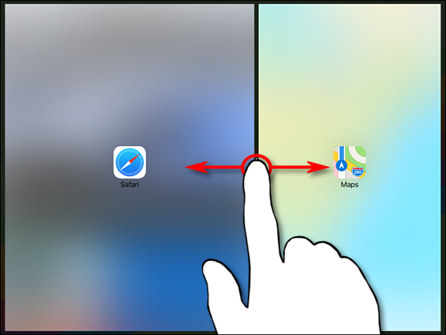 שליטה פרופורציונלית על שתי האפליקציות ב-Split View ב-iPad באמצעות המחיצה השחורה