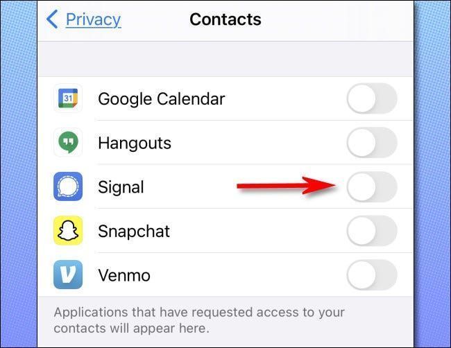 Um den Zugriff auf deine Kontakte zu gewähren oder zu entziehen, lege den Schalter neben der App um