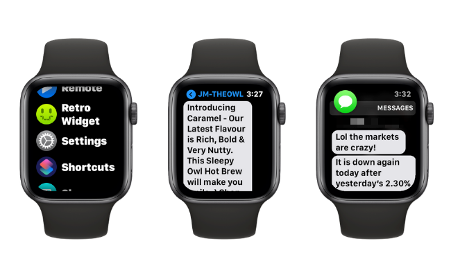 Esempi di dimensioni del testo aumentate su Apple Watch