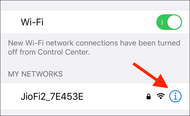 Tocca il pulsante I accanto al nome Wi-Fi per trovare le opzioni