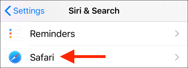 اضغط على Safari من قسم Siri و Search