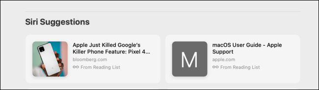 قسم اقتراحات Siri في Safari على Mac
