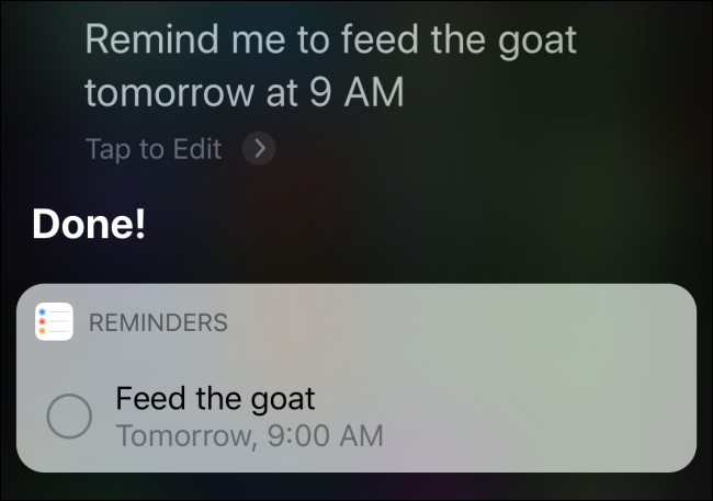 Siri bestätigt eine Erinnerung an
