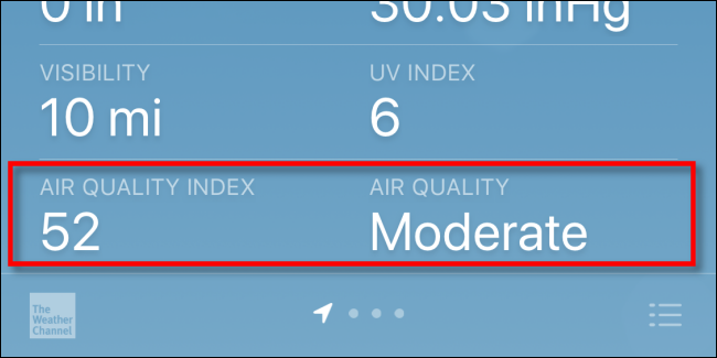 Проверка на индекса за качество на въздуха (AQI) на iPhone с Apple Weather.
