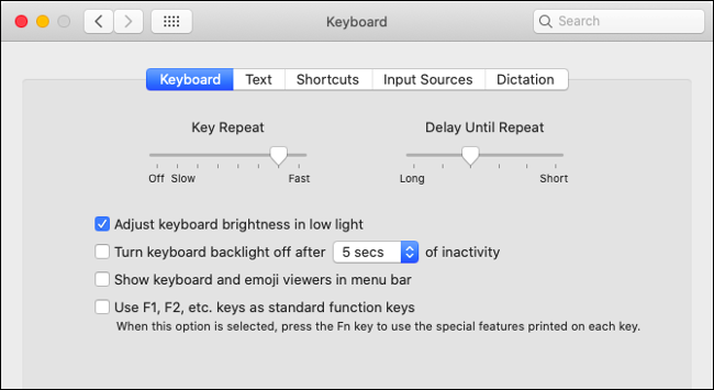 قم بتعيين تفضيلات لوحة المفاتيح في macOS