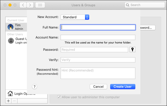 قم بإنشاء حسابات مستخدمين في macOS