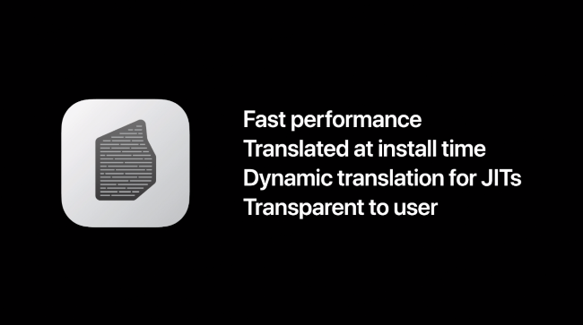 Una diapositiva di Apple che mostra Rosetta 2
