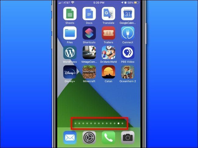 Stranica početnog zaslona se nalazi iznad Dock-a na iPhoneu.