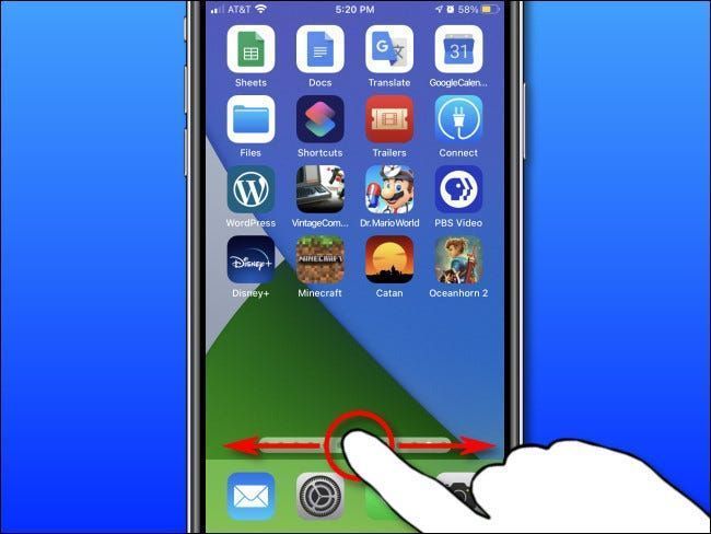 Prstom prijeđite prstom ulijevo i udesno na iPhoneu za brzo trčanje između stranica početnog zaslona.