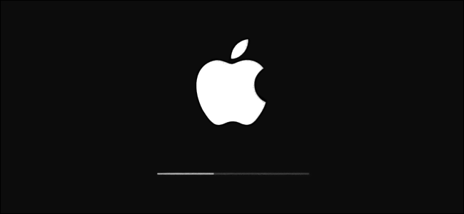 Logo Apple dan bilah kemajuan pembaruan di iOS.