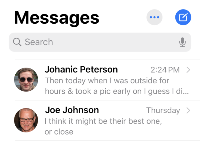 Schermata principale dei messaggi iPhone