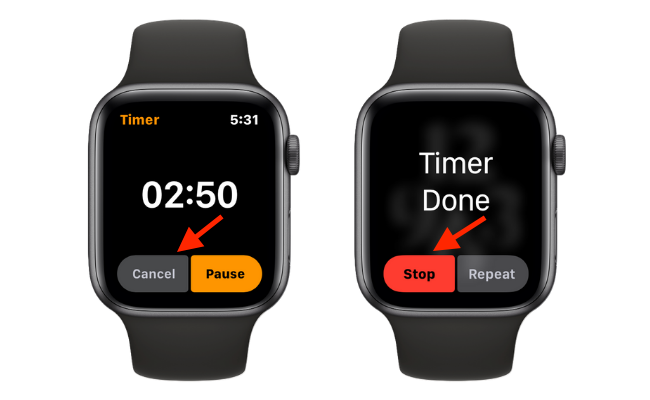 Hủy hoặc dừng hẹn giờ trên Apple Watch