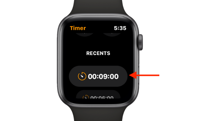 Sử dụng bộ hẹn giờ tùy chỉnh gần đây trên Apple Watch