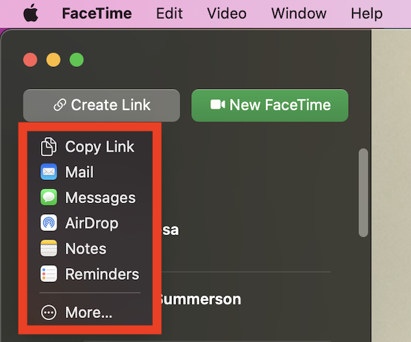 اختر كيف تريد مشاركة رابط FaceTime على جهاز Mac الخاص بك