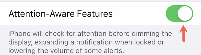 Toggle Attention-Aware Features на iPhone