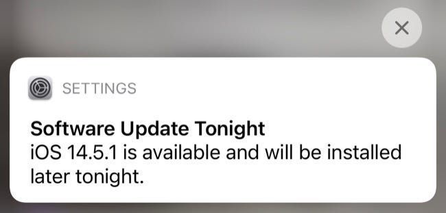 Notifica di aggiornamento del sistema iOS
