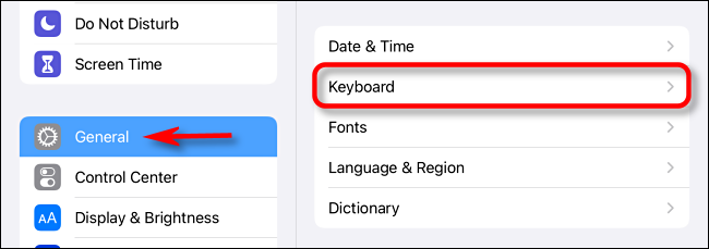 I-tap ang Pangkalahatan at Keyboard sa Mga Setting ng iPad.