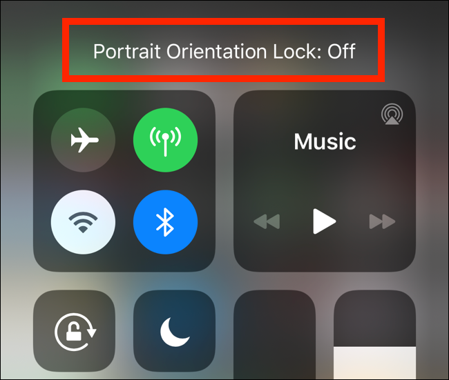 Mesej Portrait Orientation Lock Off yang ditunjukkan pada iPhone