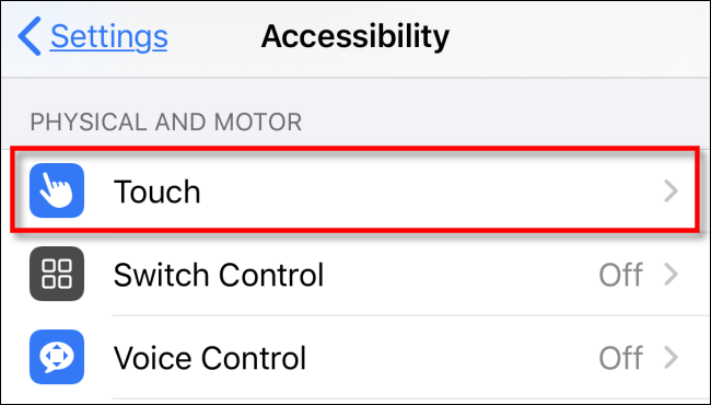 Нажмите Touch в настройках на iPhone или iPad.