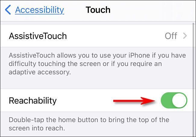 „iPhone Touch“ nustatymuose bakstelėkite šalia esantį jungiklį