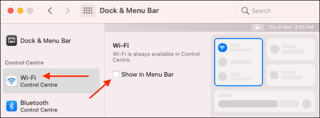 Aggiungi il modulo Wi-Fi alla barra dei menu