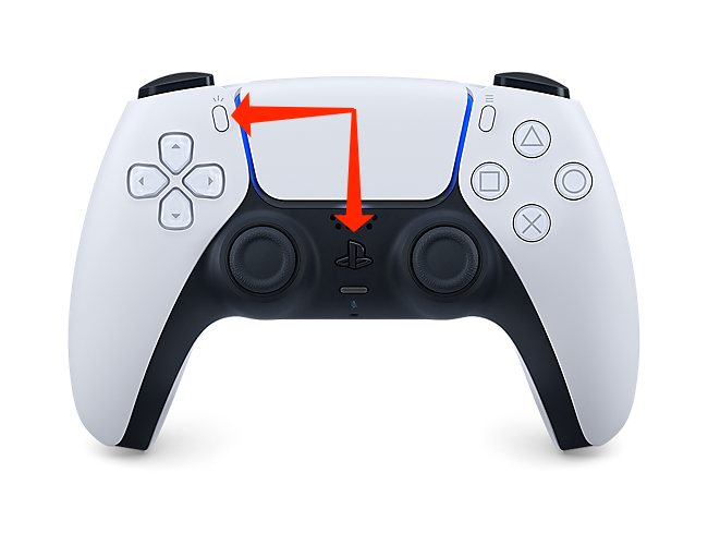 Pidä PlayStation-painiketta ja Luo-painiketta painettuna asettaaksesi PS5-ohjaimen Bluetooth-pariliitostilaan