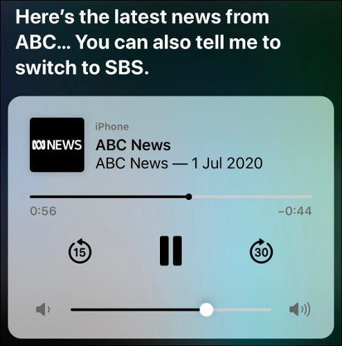 Nagpe-play si Siri ng ABC News audio broadcast sa iOS.