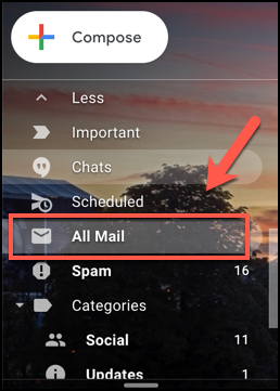 Tekan tab Semua Surat di Gmail untuk melihat semua email, termasuk email yang diarsipkan