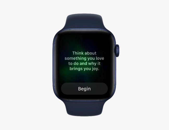 Apple Watch menunjukkan apl Kesedaran pada watchOS 8.
