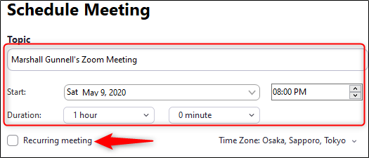 Nastavite čas in datum sestanka