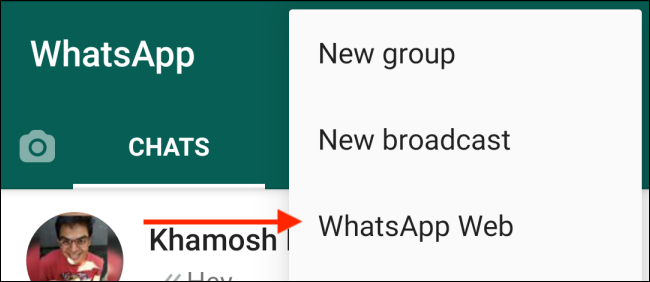 Izberite WhatsApp Web iz Androida