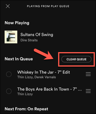 Um manuell hinzugefügte Titel aus Ihrer Spotify-Warteschlange zu löschen, tippen Sie auf das
