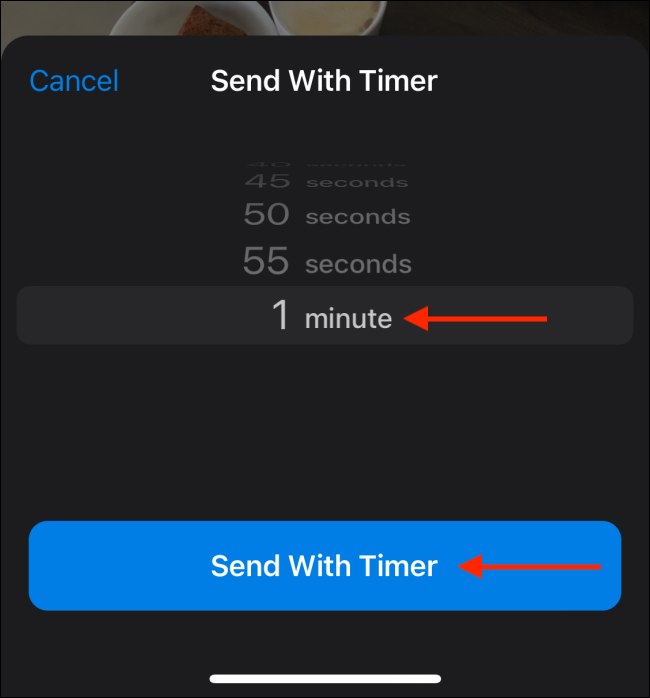 Wählen Sie Zeitrahmen und wählen Sie Mit Timer senden