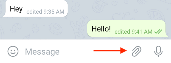 Tippen Sie auf die Schaltfläche zum Anhängen in Telegramm für Android