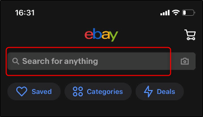 Barra de búsqueda en la aplicación móvil de eBay