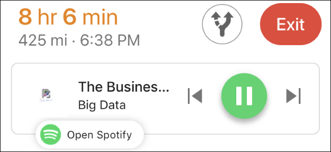 Kaip naudoti „Google“ žemėlapių muzikos valdiklius, skirtus „Spotify“, „Apple Music“ ar „Google Play“ muzikai
