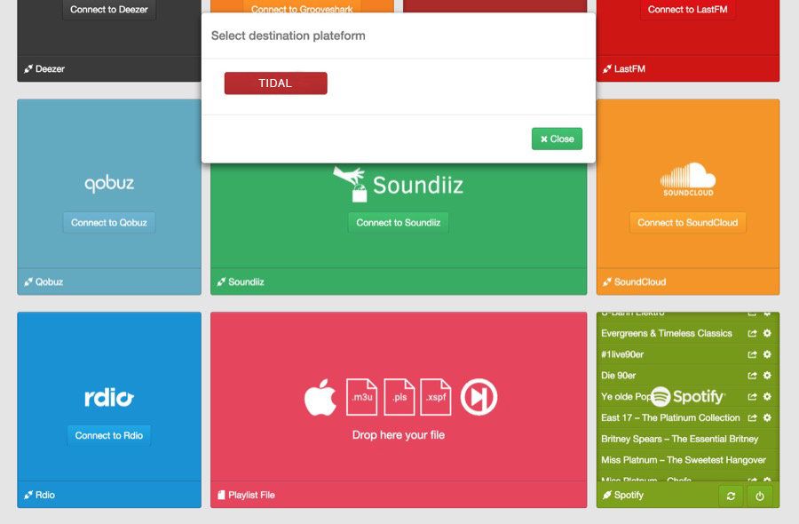 Tidal samarbetar med Soundiiz för att låta dig överföra spellistor från Spotify och mer