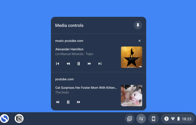 Πρόσβαση στα στοιχεία ελέγχου μουσικής από το ράφι του Chromebook